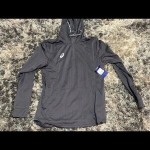 ASICS Mens Dark Gray 1/3 Zip Long Sleeve Stretch Relaxed Fit Elevated Hoodie